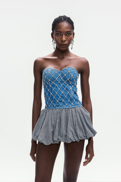 Boipelo Grid Puffy Mini Skirt