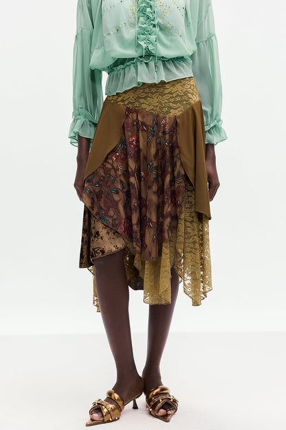 Bolortuyaa Lace Patchwork Midi Skirt