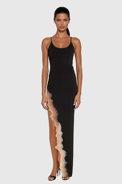 Borja Asymmetric Split Maxi Dress in Black