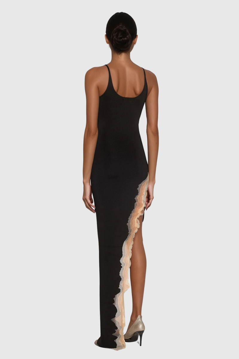 Borja Asymmetric Split Maxi Dress in Black