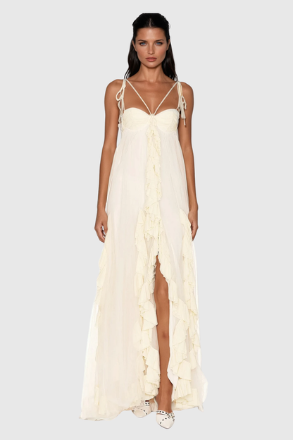 Borya Mesh Ruch Asymmetric Maxi Dress