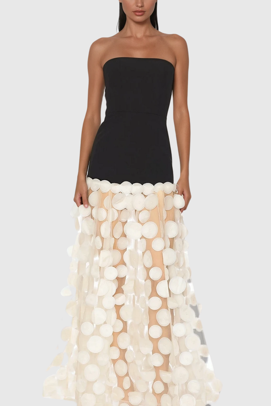 Boryana Dot Strapless Maxi Dress in Apricot