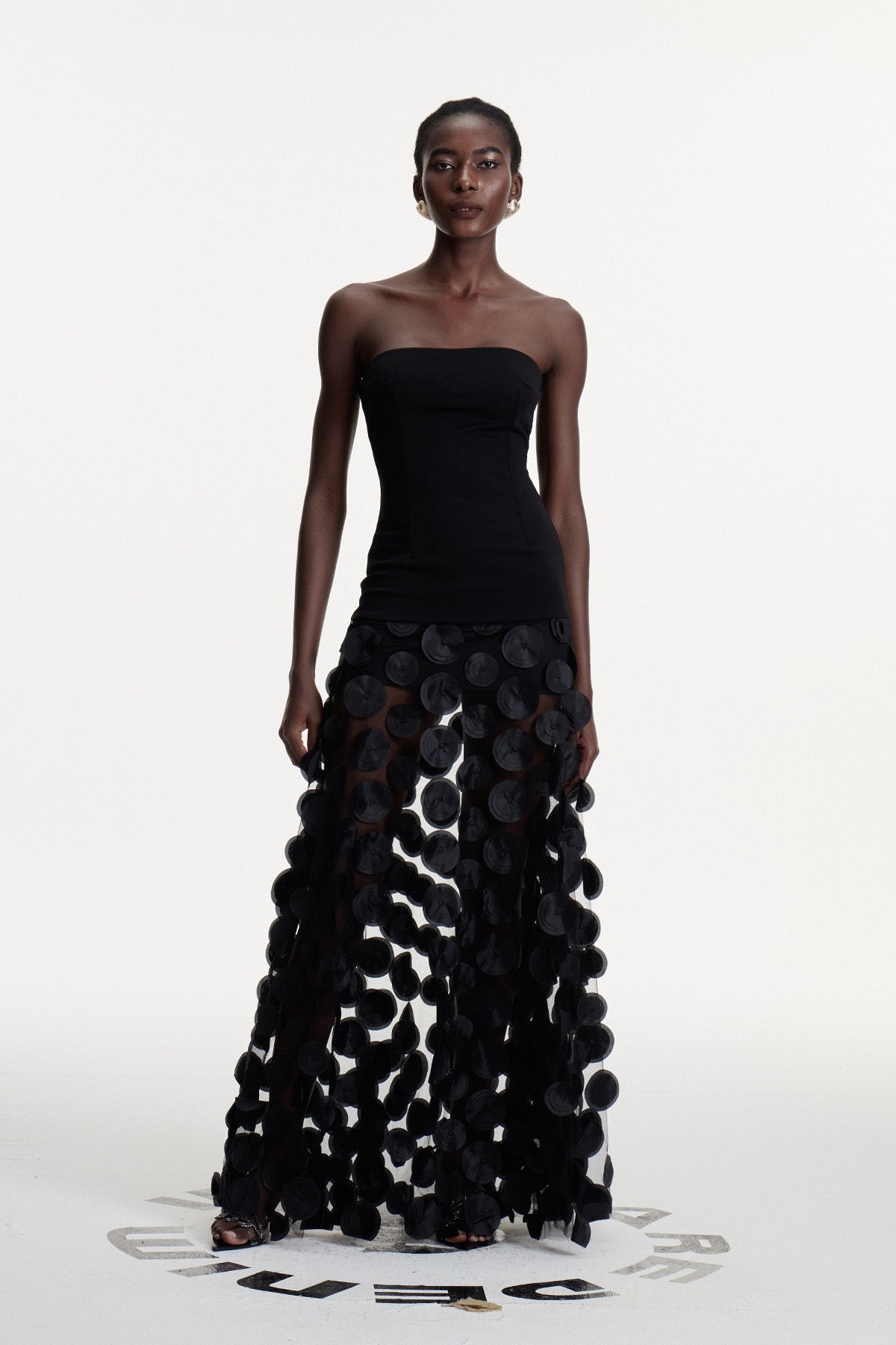 Boryana Dot Strapless Maxi Dress in Black