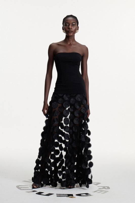 Boryana Dot Strapless Maxi Dress in Black