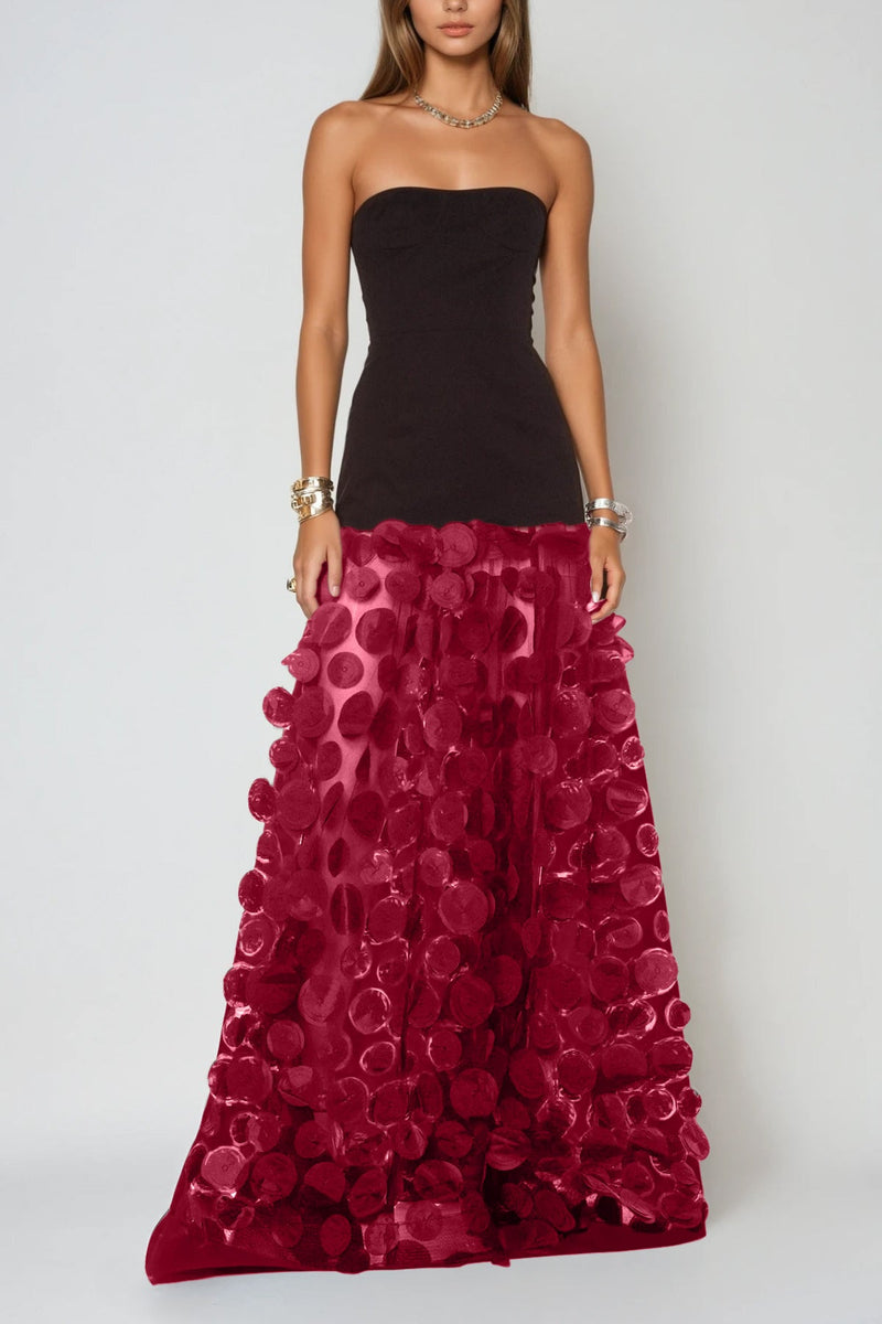Boryana Dot Strapless Maxi Dress in Red