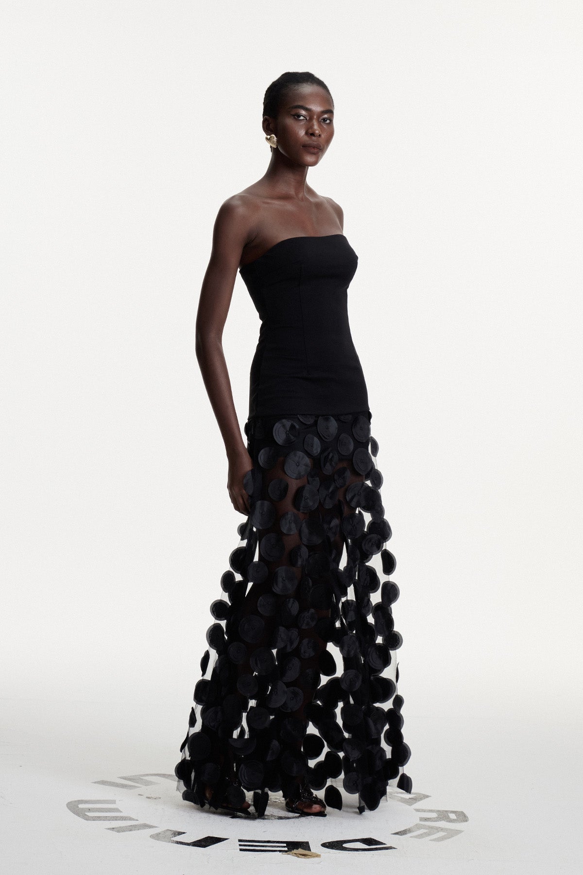 Boryana Dot Strapless Maxi Dress in Black