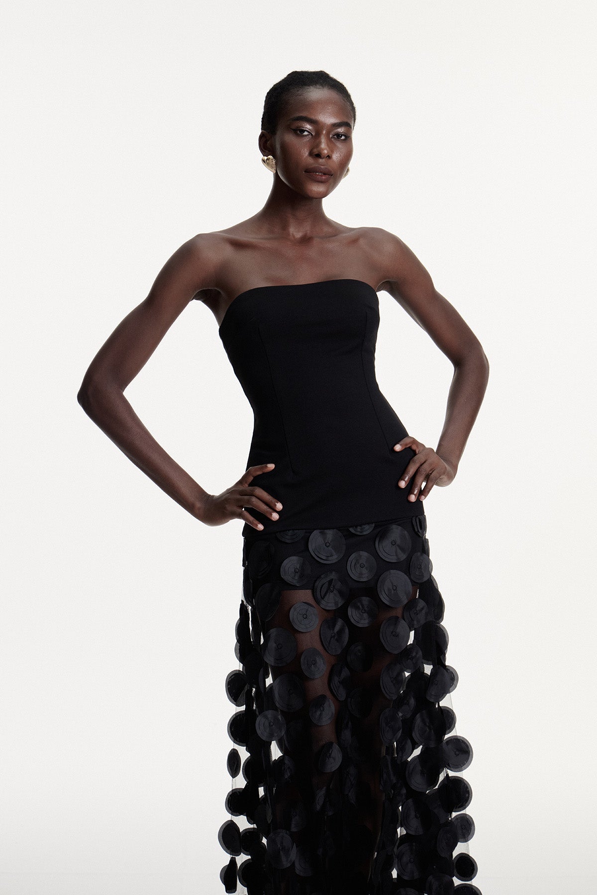 Boryana Dot Strapless Maxi Dress in Black