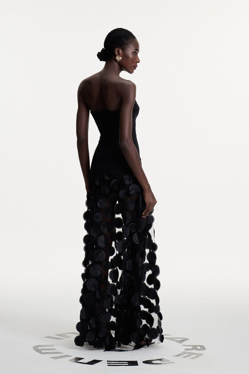 Boryana Dot Strapless Maxi Dress in Black