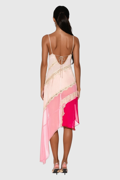 Bose Lace Patchwork Asymmetric Midi Dress