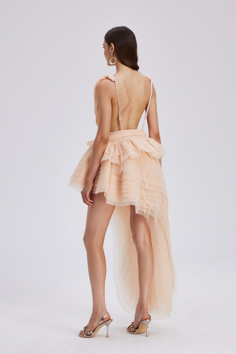 Bosmat Ruch Mesh Asymmetric Mini Dress in Apricot