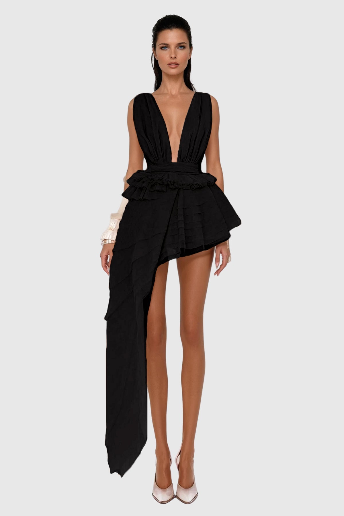 Bosmat Ruch Mesh Asymmetric Mini Dress in Black