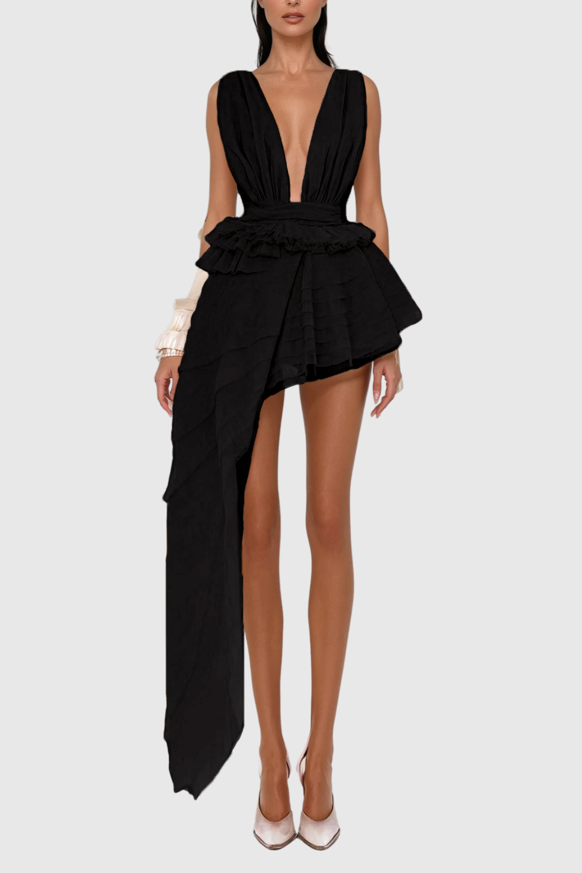 Bosmat Ruch Mesh Asymmetric Mini Dress in Black