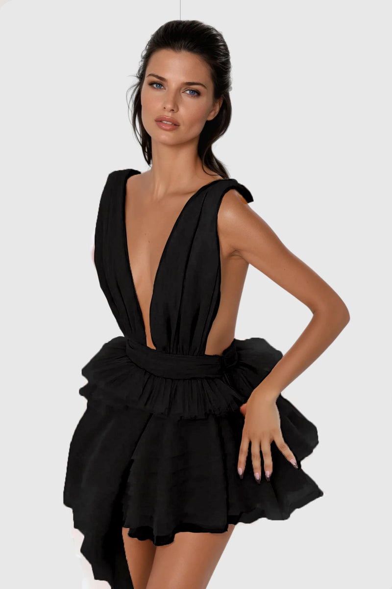 Bosmat Ruch Mesh Asymmetric Mini Dress in Black