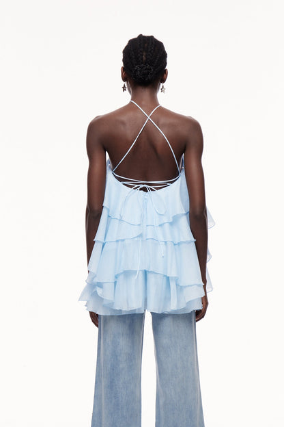 Boudewijn Flower Ruffle Mini Dress in Blue