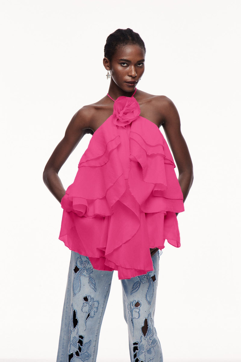 Boudewijn Flower Ruffle Mini Dress in Rose