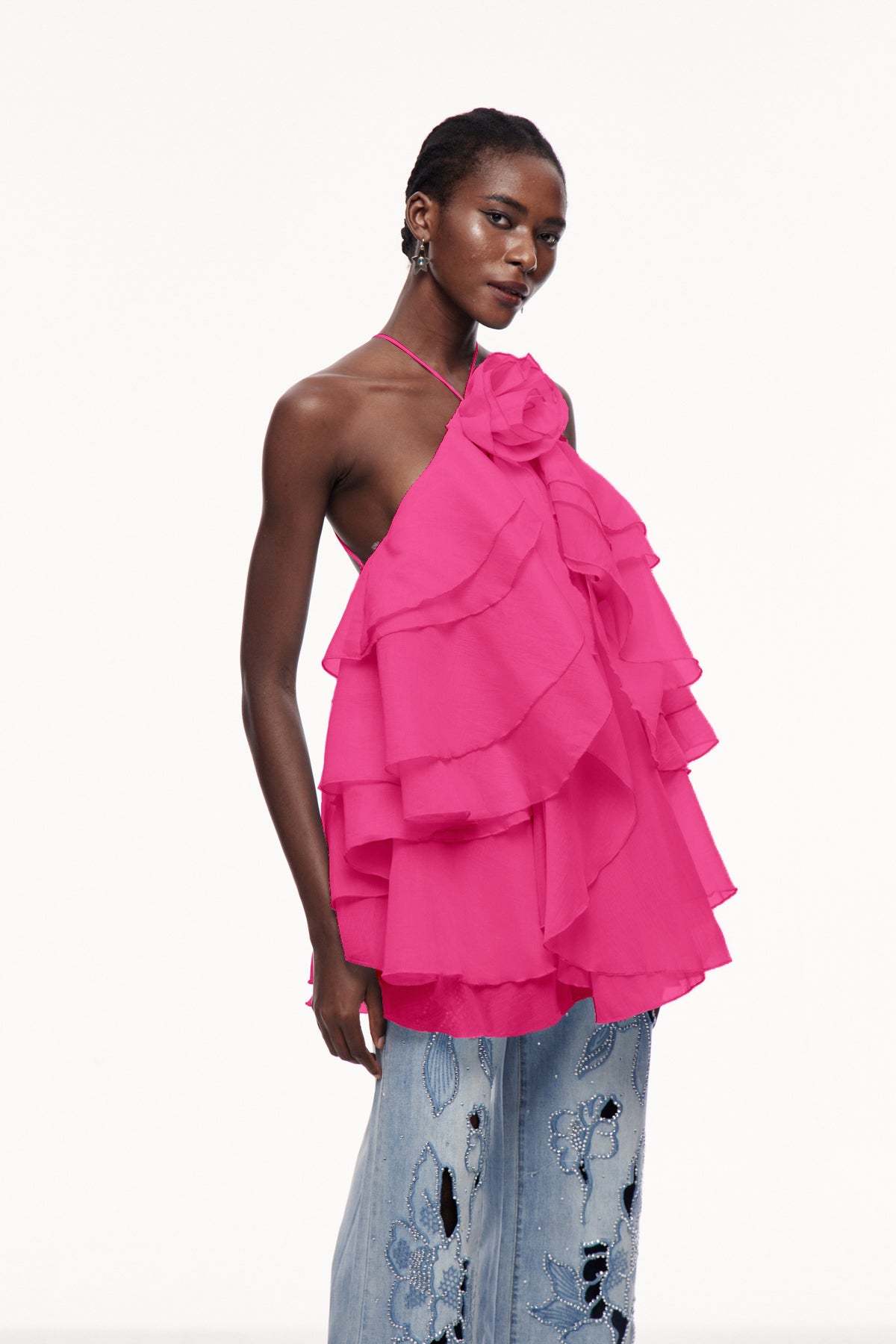 Boudewijn Flower Ruffle Mini Dress in Rose