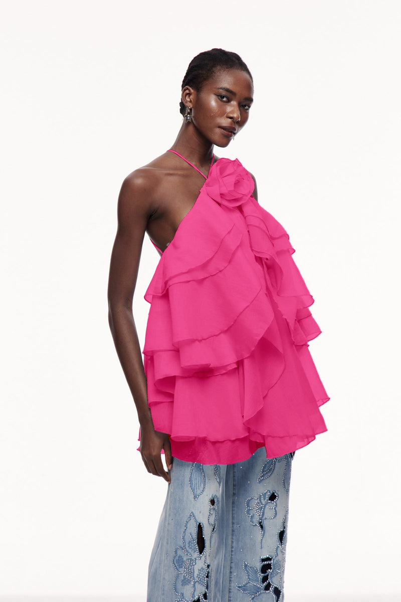 Boudewijn Flower Ruffle Mini Dress in Rose