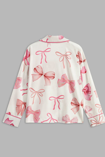 Bow Printed Button Pants Set