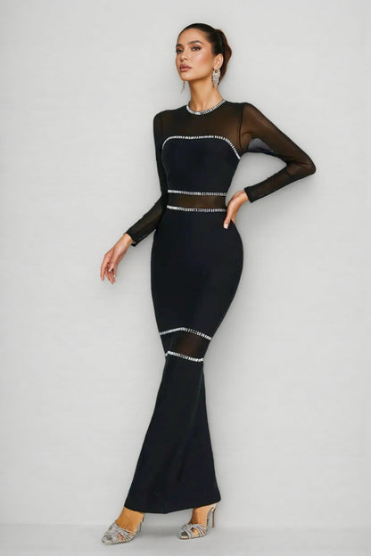 Gema Black Mesh Bandage Maxi Dress