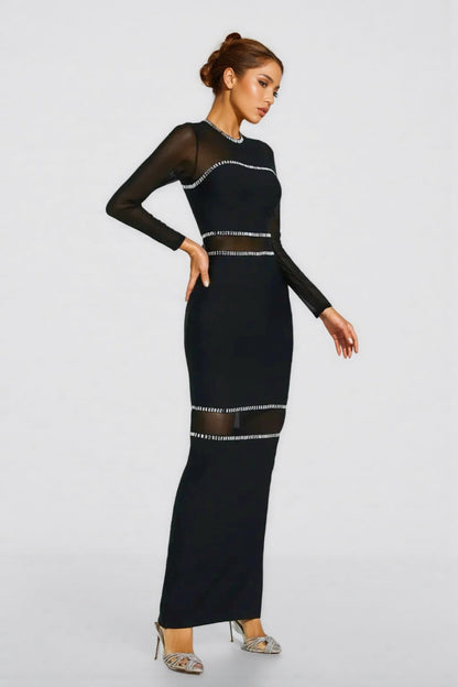 Gema Black Mesh Bandage Maxi Dress