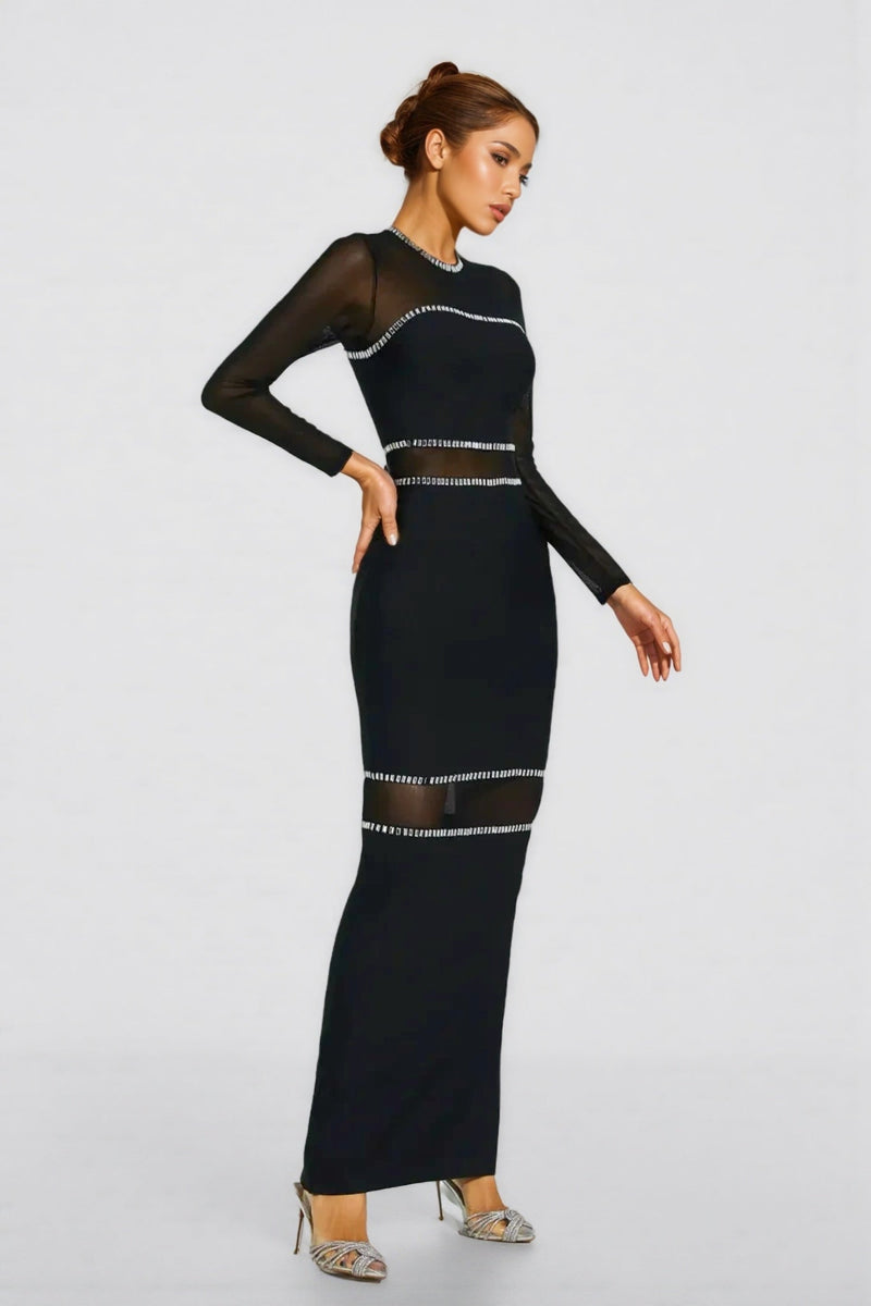 Gema Black Mesh Bandage Maxi Dress