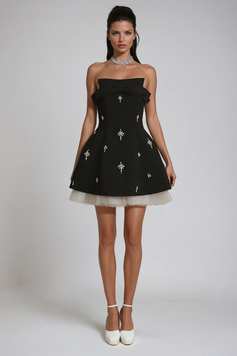 Bracha Crystal Bow Mesh Mini Dress