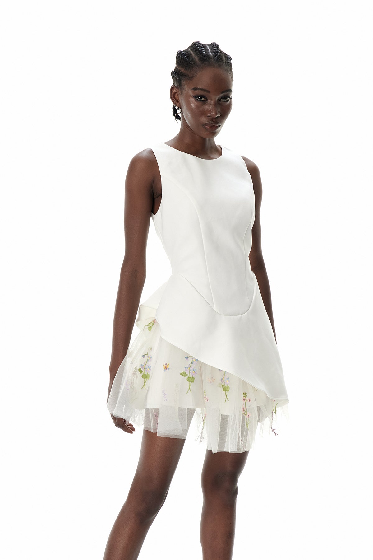 Brais Asymmetric Mesh Mini Dress