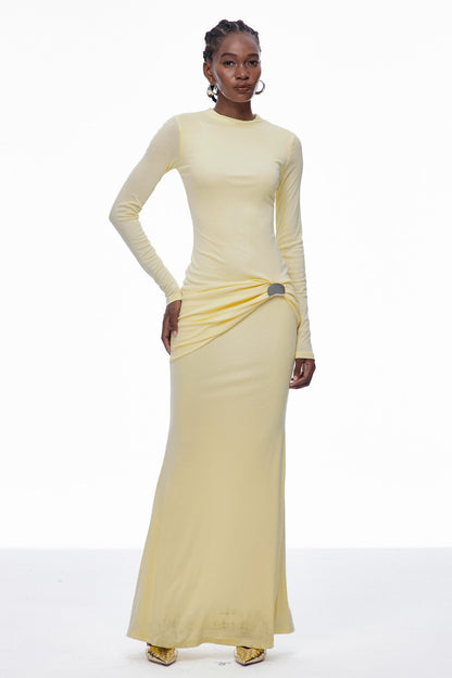 Brandr Ruch Bodycon Maxi Dress in Yellow