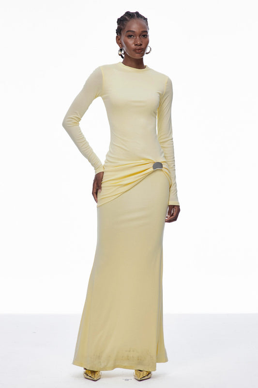 Brandr Ruch Bodycon Maxi Dress in Yellow