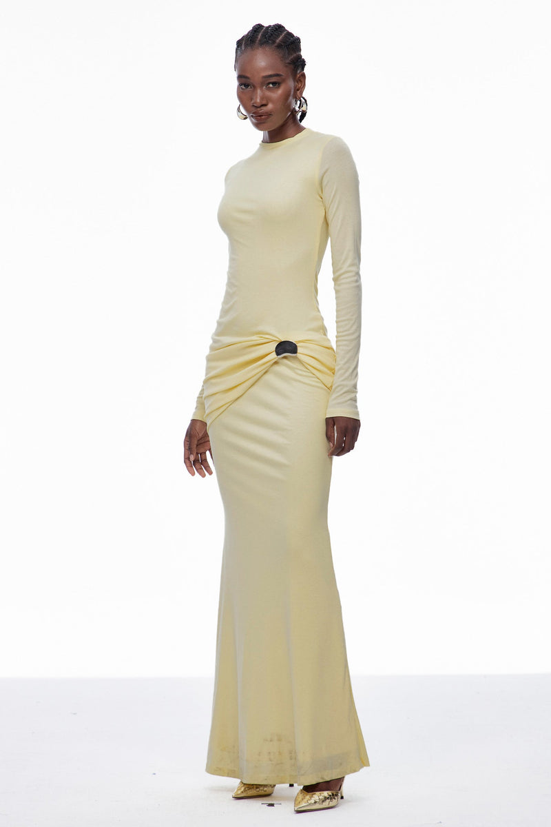 Brandr Ruch Bodycon Maxi Dress in Yellow