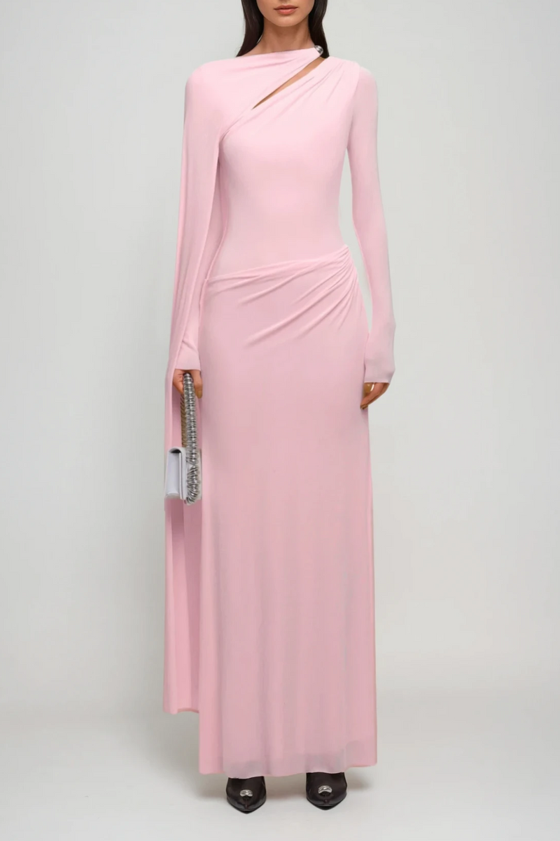 Brandt Cutout Shawl Maxi Dress in Pink