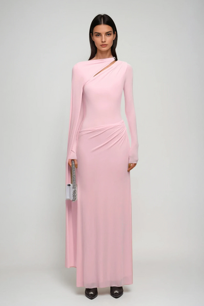 Brandt Cutout Shawl Maxi Dress in Pink