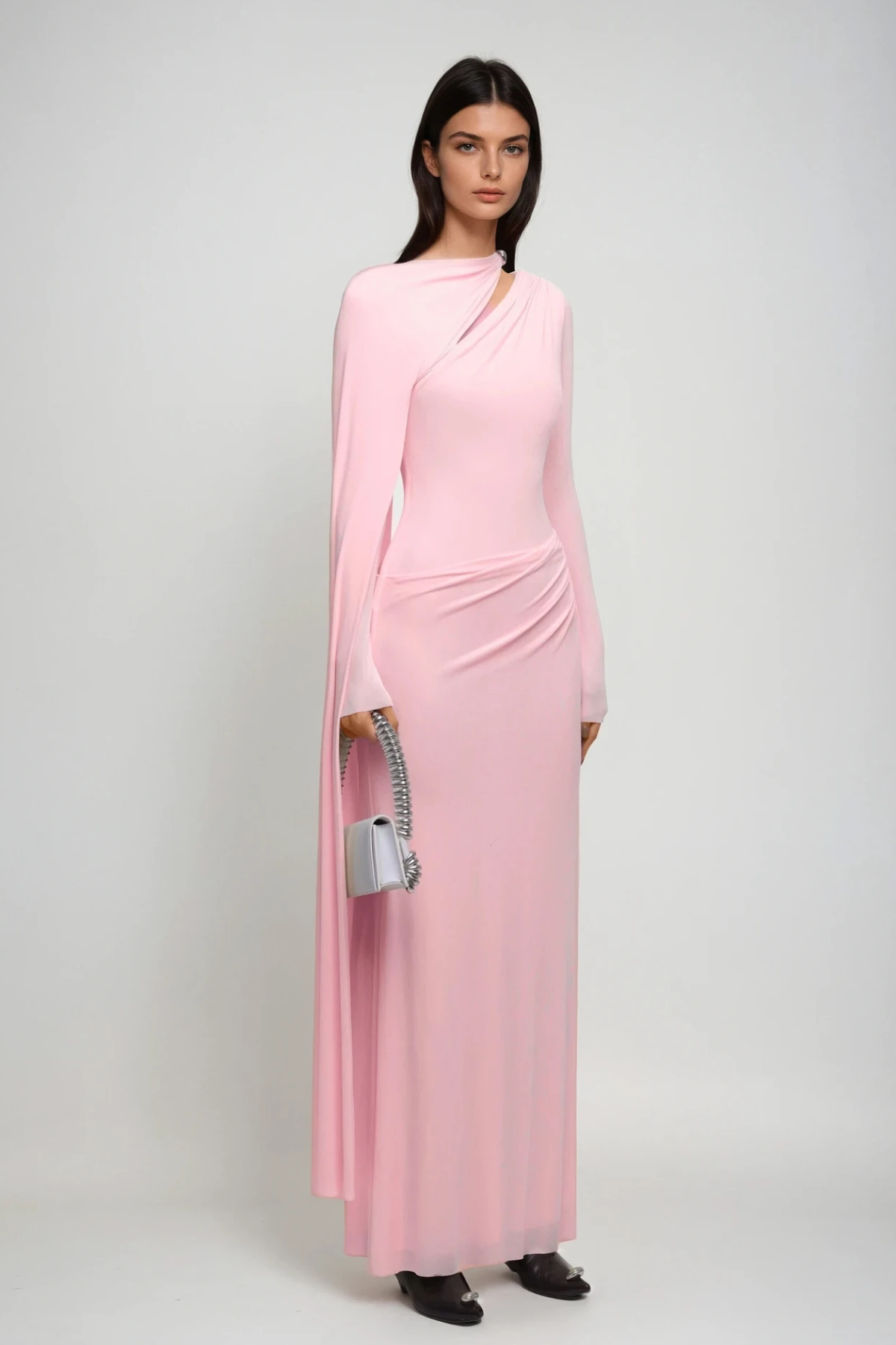 Brandt Cutout Shawl Maxi Dress in Pink