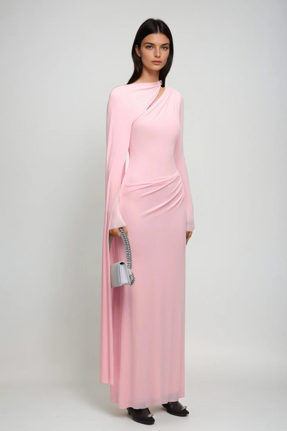 Brandt Cutout Shawl Maxi Dress in Pink