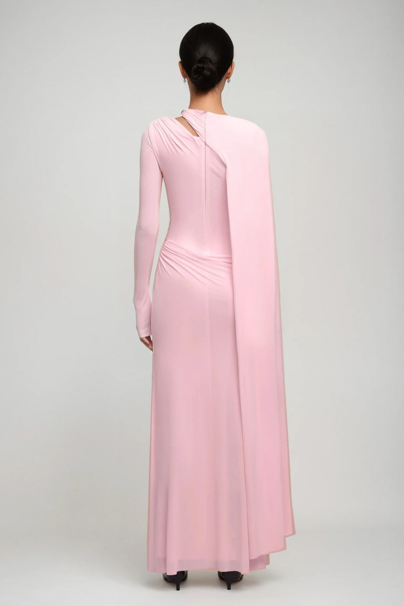 Brandt Cutout Shawl Maxi Dress in Pink