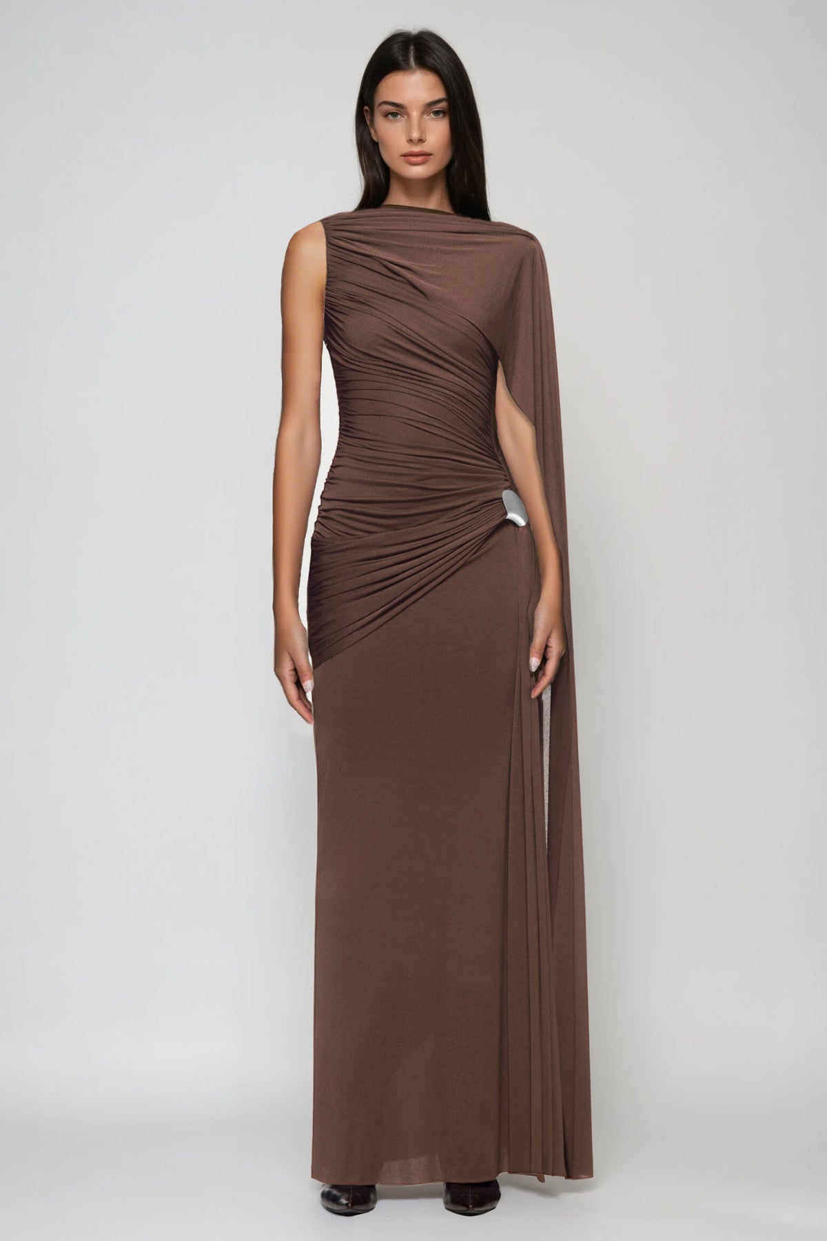 Brandt Ruch Shawl Maxi Dress in Brown