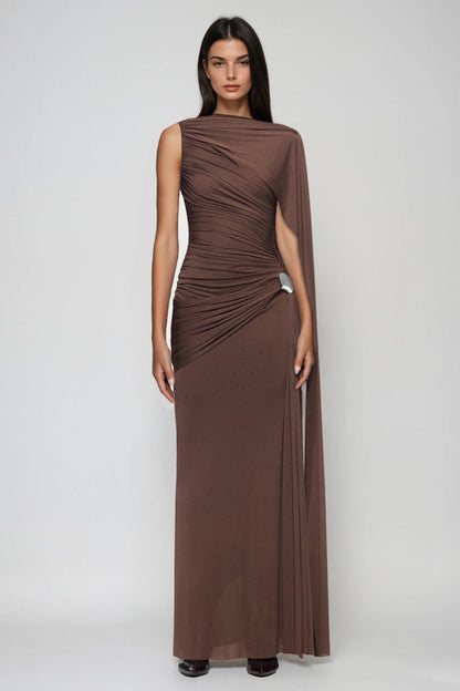 Brandt Ruch Shawl Maxi Dress in Brown