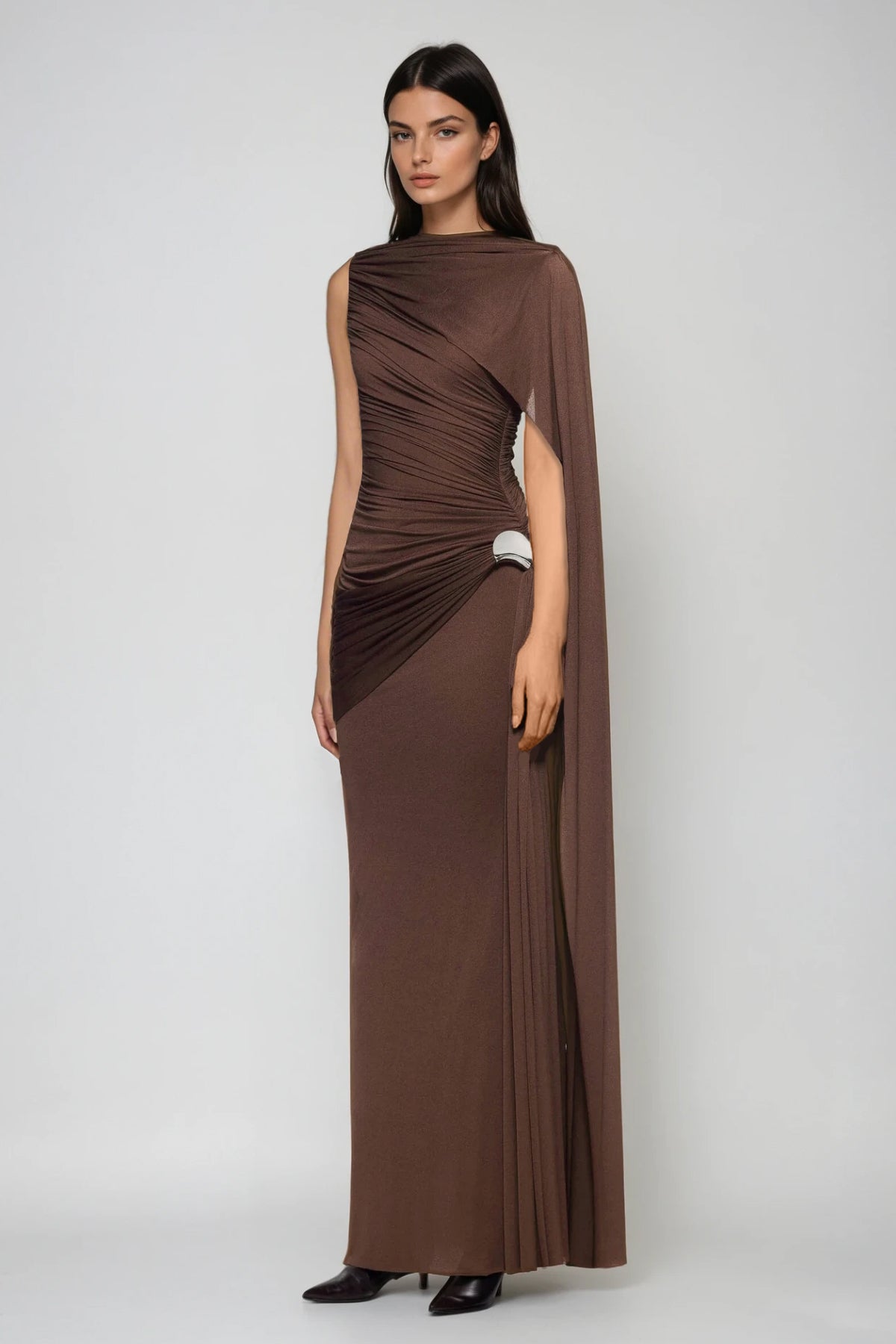 Brandt Ruch Shawl Maxi Dress in Brown
