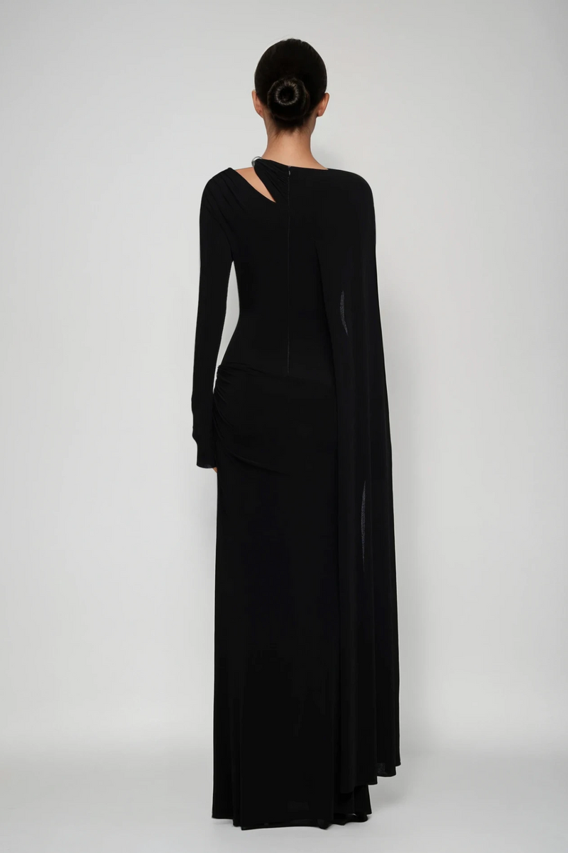 Brandt Cutout Shawl Maxi Dress in Black