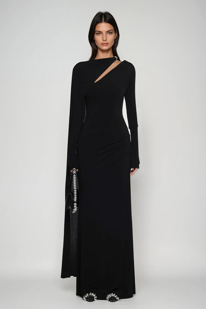 Brandt Cutout Shawl Maxi Dress in Black