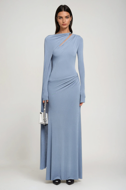 Brandt Cutout Shawl Maxi Dress in Blue
