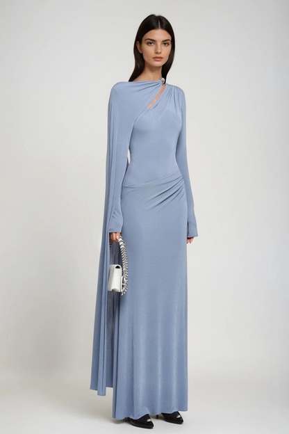 Brandt Cutout Shawl Maxi Dress in Blue
