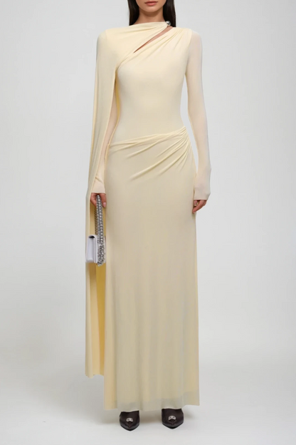 Brandt Cutout Shawl Maxi Dress in Yellow