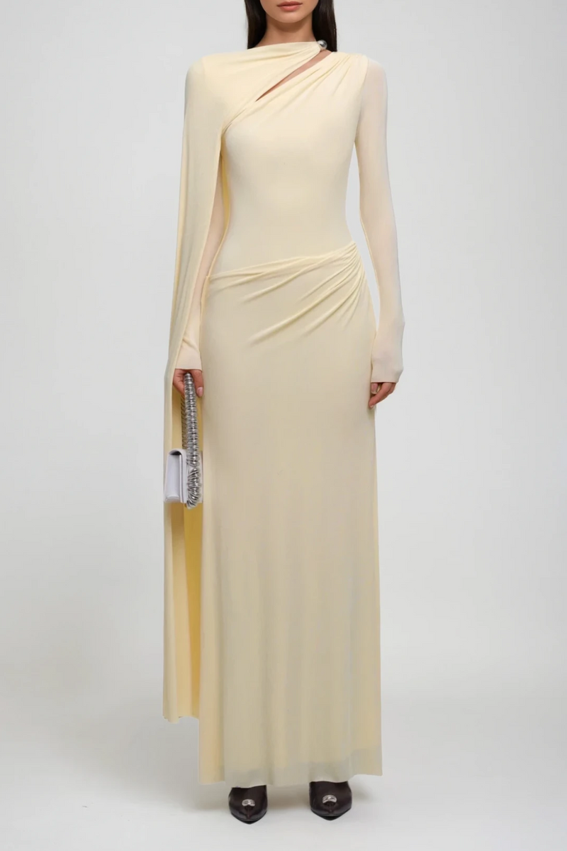 Brandt Cutout Shawl Maxi Dress in Yellow