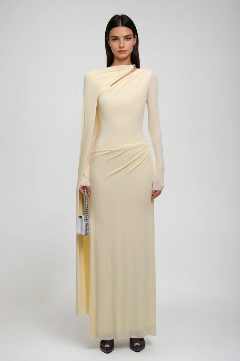 Brandt Cutout Shawl Maxi Dress in Yellow