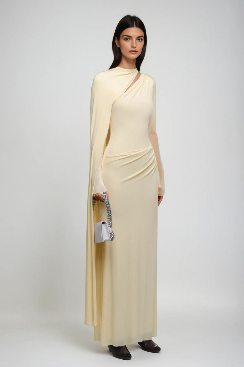 Brandt Cutout Shawl Maxi Dress in Yellow