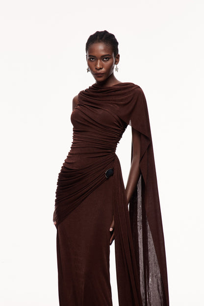 Brandt Ruch Shawl Maxi Dress in Brown