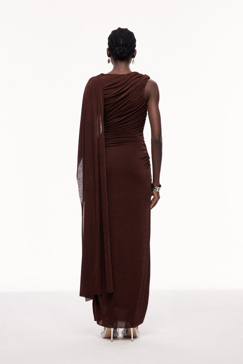 Brandt Ruch Shawl Maxi Dress in Brown