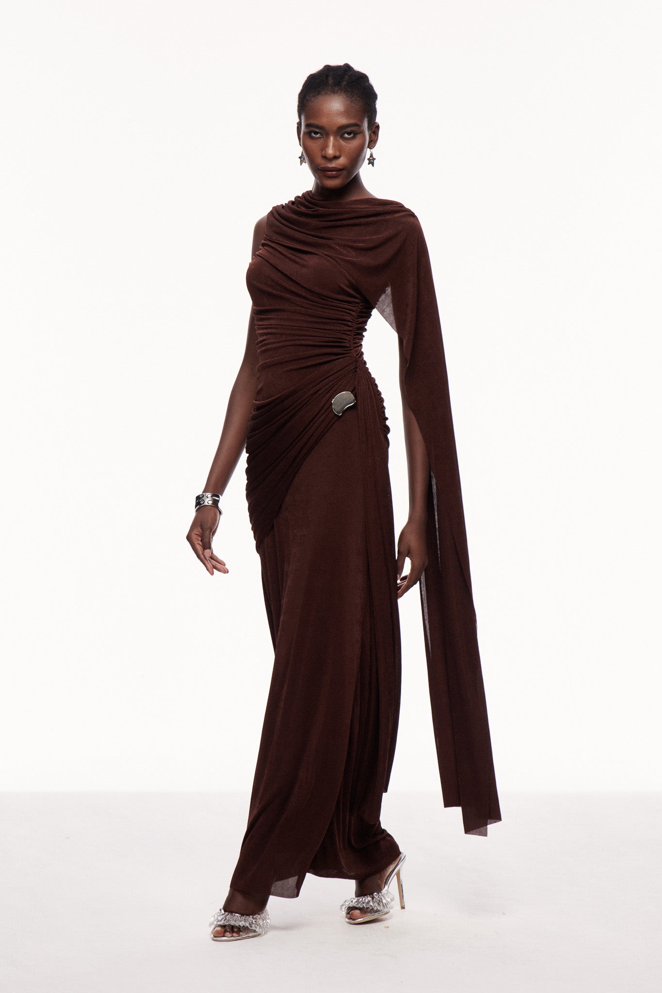 Brandt Ruch Shawl Maxi Dress in Brown