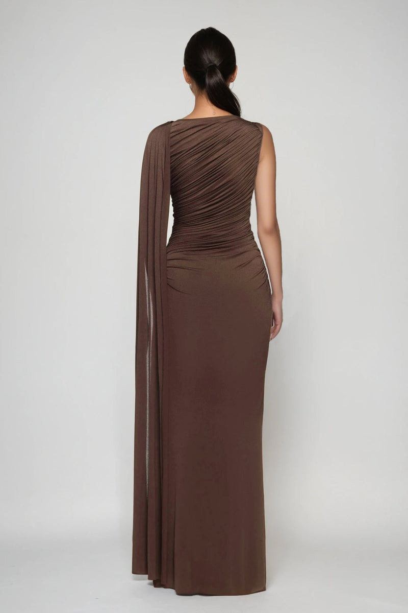Brandt Ruch Shawl Maxi Dress in Brown